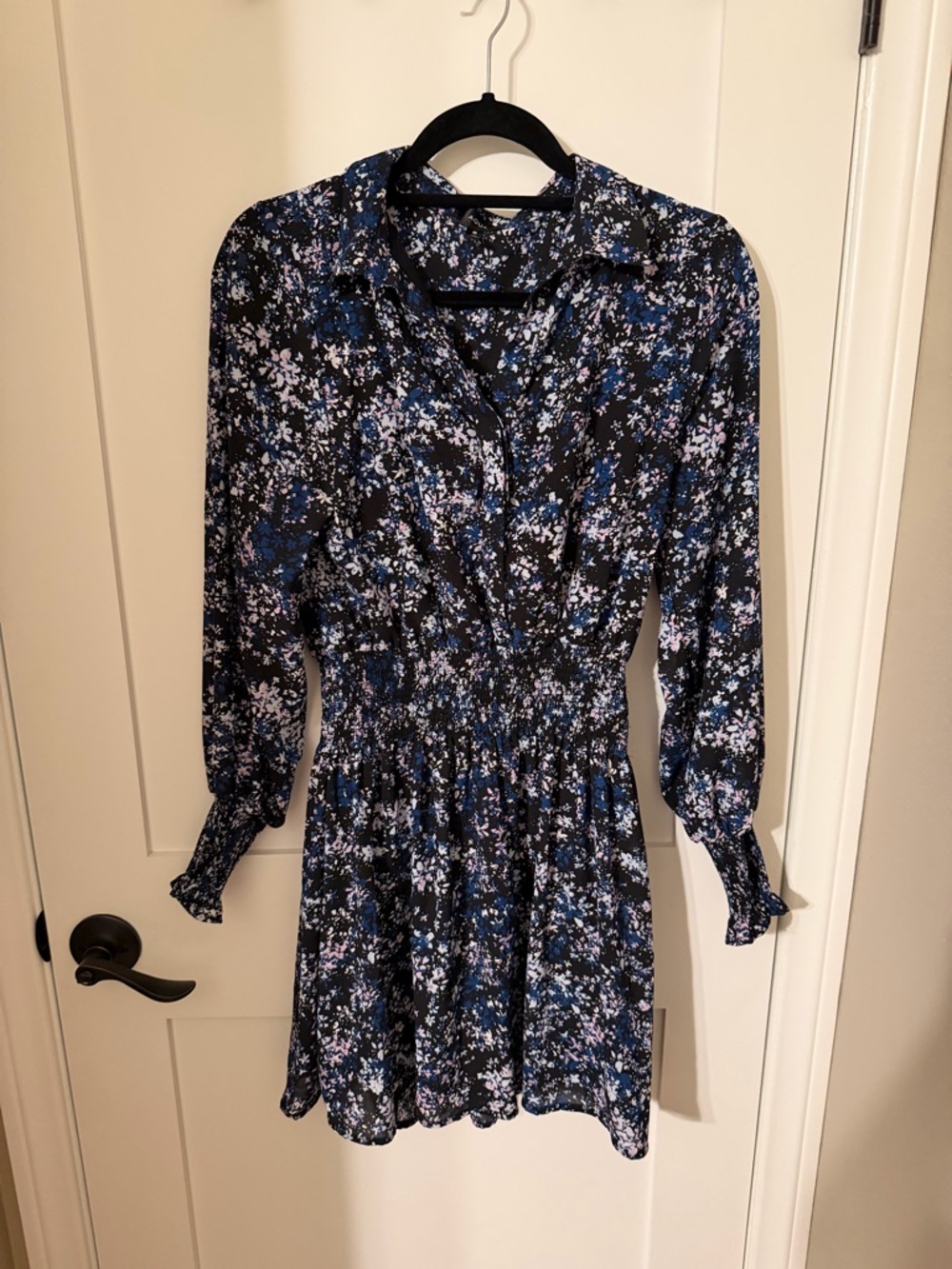 Aqua Black Floral Midi Dress with Blue and Lilac Accents